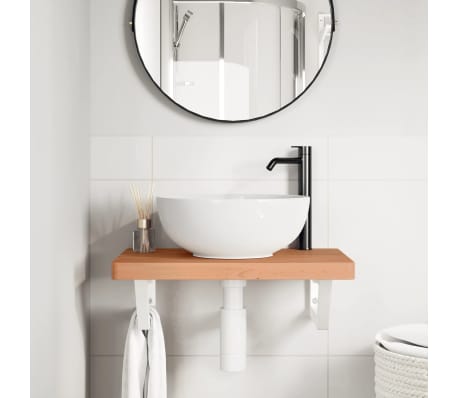 vidaXL Zidna polica za umivaonik od čelika i masivne bukovine