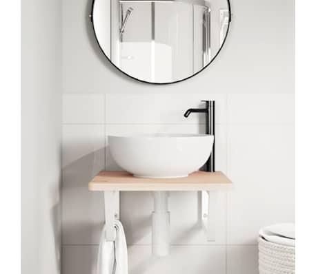 vidaXL &Eacute;tag&egrave;re de vasque murale acier et bois de ch&ecirc;ne massif