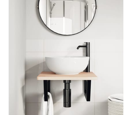 vidaXL &Eacute;tag&egrave;re de vasque murale acier et bois de ch&ecirc;ne massif