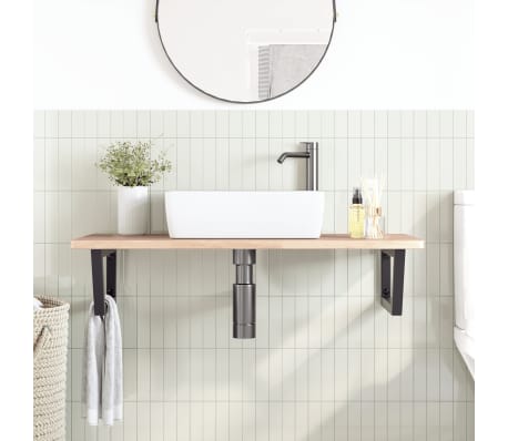 vidaXL Waschtischplatte mit Halterung Stahl und Massivholz Eiche