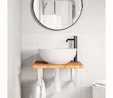 vidaXL Стенен рафт за мивка, стомана и масивно дърво дъб