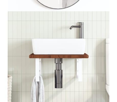 vidaXL Waschtischplatte mit Halterung Stahl und Massivholz Eiche