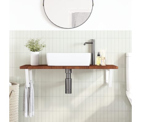 vidaXL &Eacute;tag&egrave;re de vasque murale acier et bois de ch&ecirc;ne massif