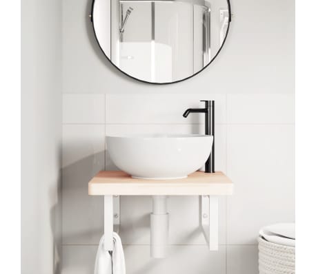 vidaXL &Eacute;tag&egrave;re de vasque murale acier et bois massif de h&ecirc;tre