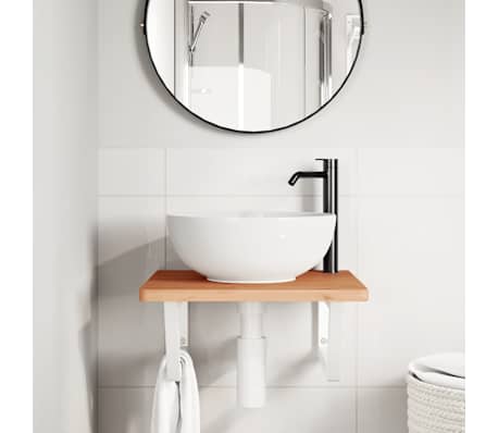 vidaXL Стенен рафт за мивка, стомана и масивно дърво бук