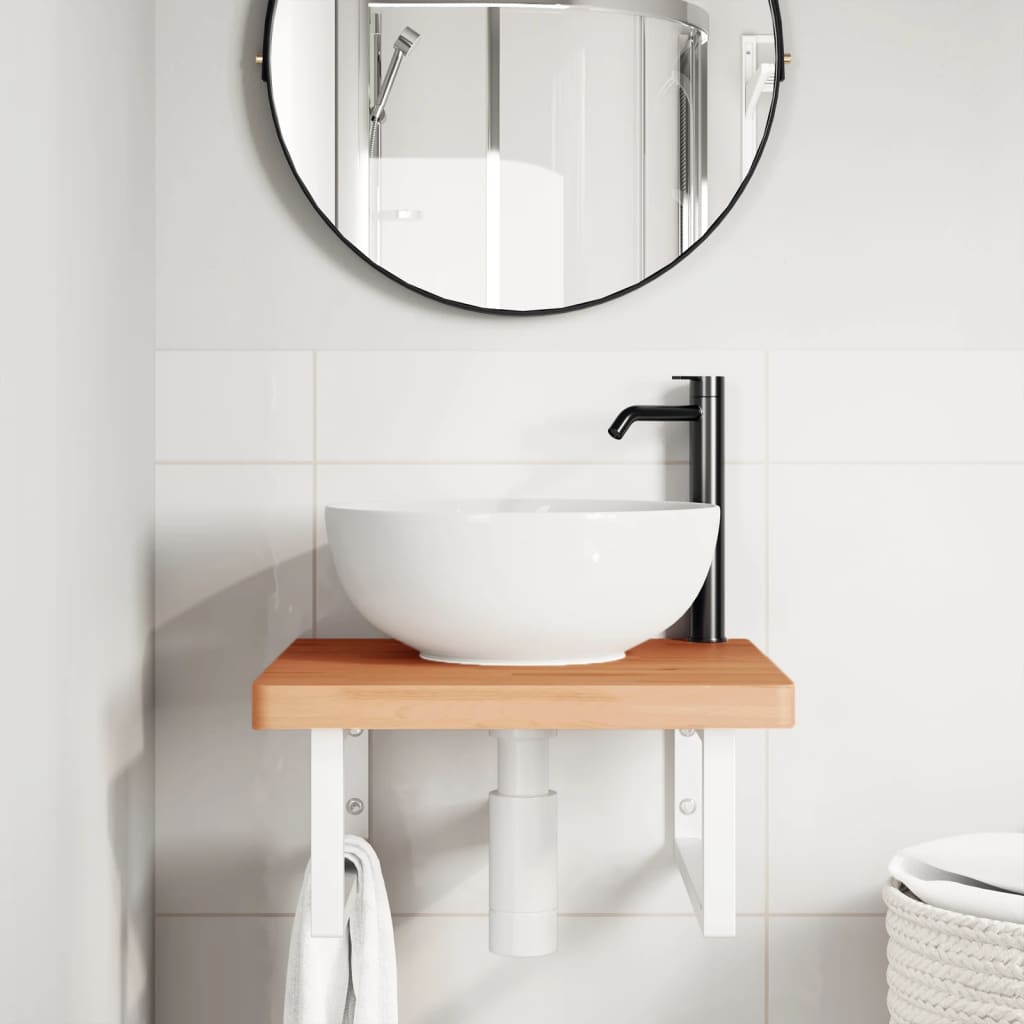 Badkamer wandschap staal en massief beukenhout image 3