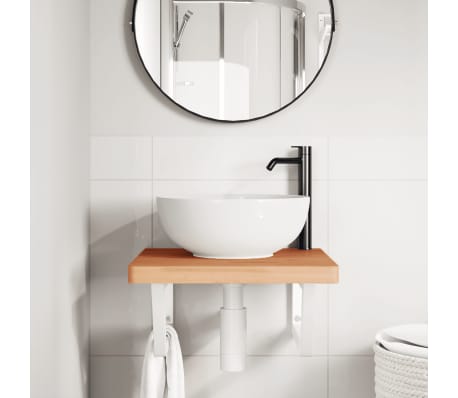 vidaXL Стенен рафт за мивка, стомана и масивно дърво бук