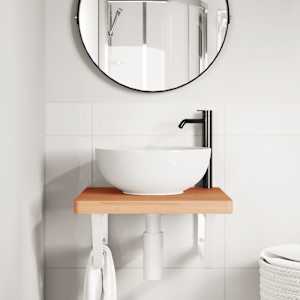 vidaXL Стенен рафт за мивка, стомана и масивно дърво бук