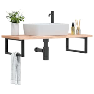 Stenska polica za umivalnik jeklo in trdna bukovina