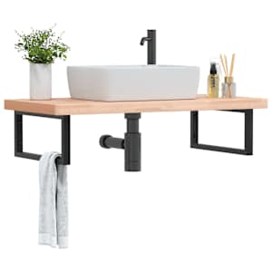 Stenska polica za umivalnik jeklo in trdna bukovina