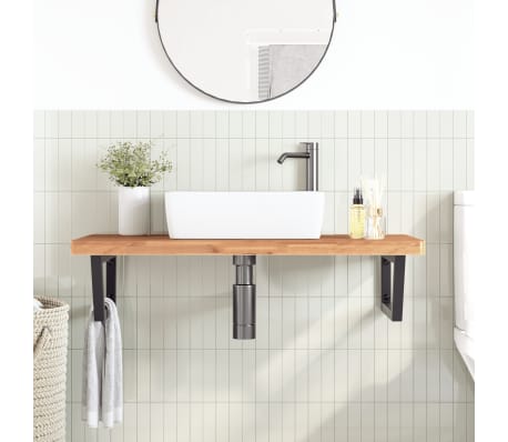 vidaXL &Eacute;tag&egrave;re de vasque murale acier et bois massif de h&ecirc;tre