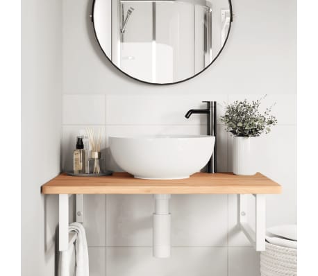 vidaXL Badkamer wandschap staal en massief beukenhout