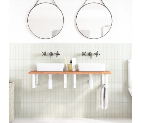 vidaXL Raft pentru lavoar montat pe perete, oțel și lemn masiv fag