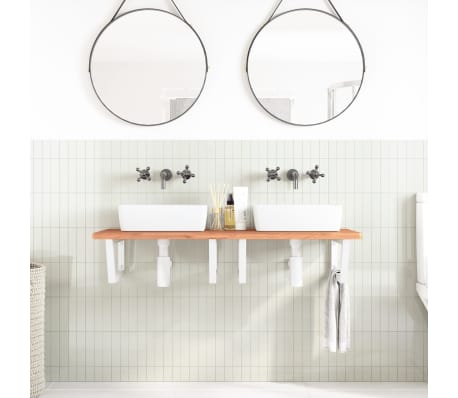 vidaXL Raft pentru lavoar montat pe perete, oțel și lemn masiv fag