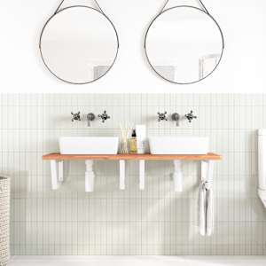 vidaXL Raft pentru lavoar montat pe perete, oțel și lemn masiv fag