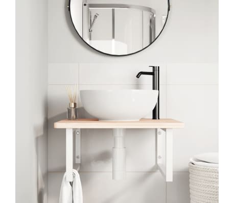 vidaXL Raft pentru lavoar montat pe perete, oțel și lemn masiv stejar