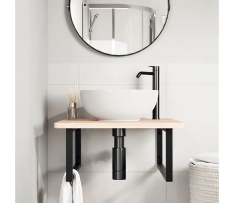 vidaXL Basin Shelf Wall Mounted Steel and Solid Wood Oak