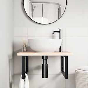 vidaXL Basin Shelf Wall Mounted Steel and Solid Wood Oak