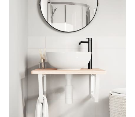 vidaXL Waschtischplatte mit Halterung Stahl und Massivholz Eiche