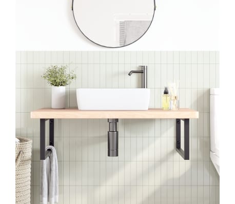 vidaXL Prateleira de parede p/ lavat&oacute;rio a&ccedil;o/madeira carvalho maci&ccedil;a