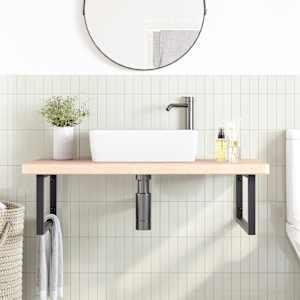 vidaXL Prateleira de parede p/ lavat&oacute;rio a&ccedil;o/madeira carvalho maci&ccedil;a