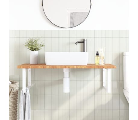 vidaXL Waschtischplatte mit Halterung Stahl und Massivholz Eiche