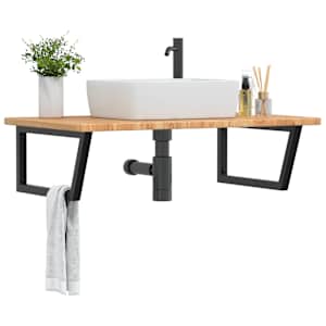 Stenska polica za umivalnik jeklo in trdna hrastovina