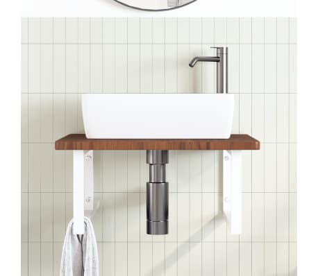 vidaXL Raft pentru lavoar montat pe perete, oțel și lemn masiv stejar