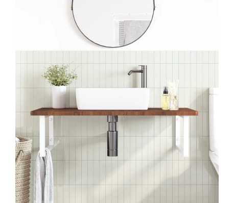 vidaXL Raft pentru lavoar montat pe perete, oțel și lemn masiv stejar