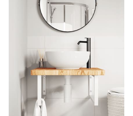 vidaXL Raft pentru lavoar montat pe perete, oțel și lemn masiv stejar