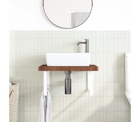 vidaXL Waschtischplatte mit Halterung Stahl und Massivholz Eiche