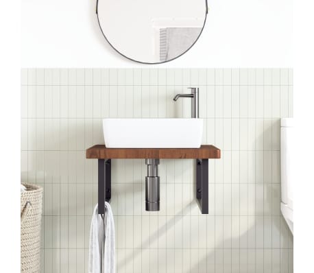 vidaXL &Eacute;tag&egrave;re de vasque murale acier et bois de ch&ecirc;ne massif