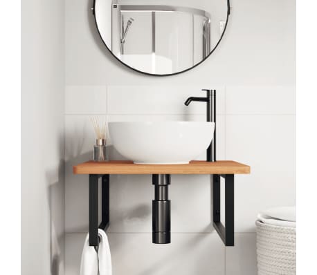 vidaXL &Eacute;tag&egrave;re de vasque murale acier et bois massif de h&ecirc;tre