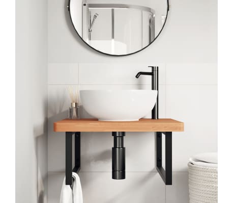 vidaXL &Eacute;tag&egrave;re de vasque murale acier et bois massif de h&ecirc;tre