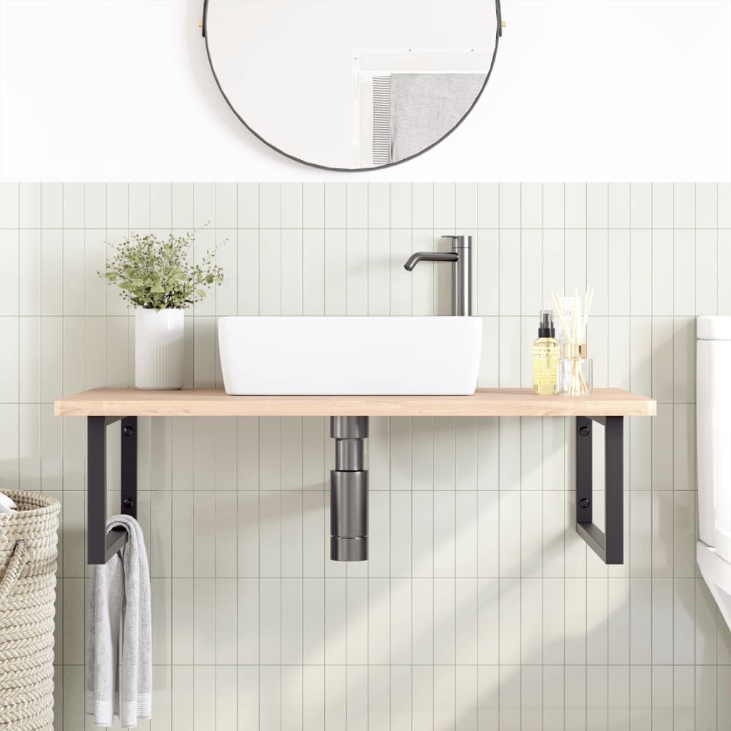 vidaXL Badkamer wandschap staal en massief beukenhout afbeelding