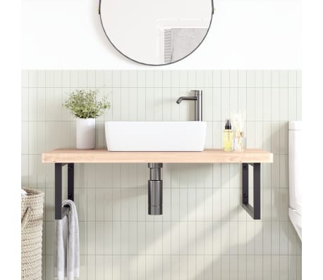 vidaXL Стенен рафт за мивка, стомана и масивно дърво бук