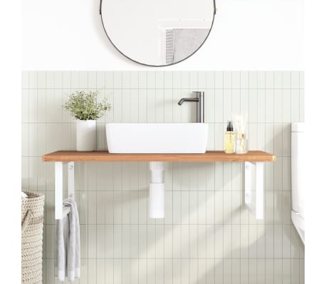 vidaXL Raft pentru lavoar montat pe perete, oțel și lemn masiv fag