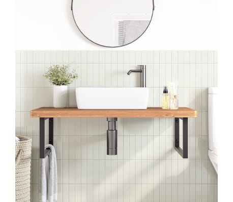 vidaXL Стенен рафт за мивка, стомана и масивно дърво бук