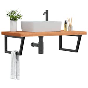 Stenska polica za umivalnik jeklo in trdna bukovina