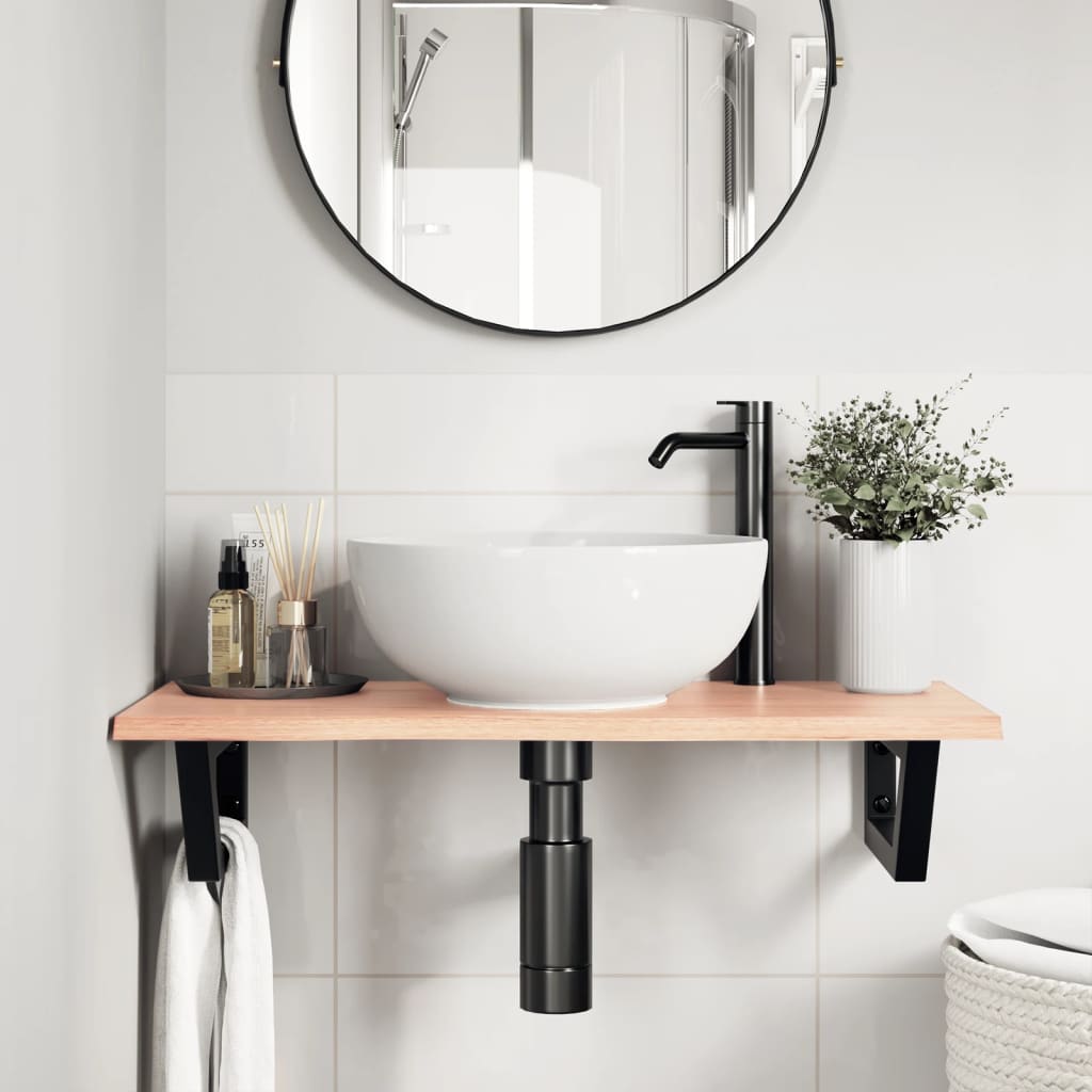 vidaXL Badkamer wandschap staal en massief eikenhout afbeelding