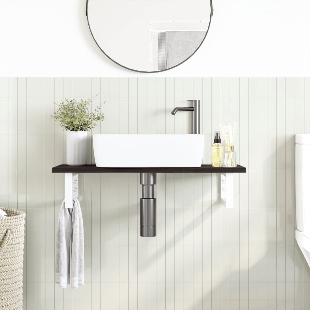 vidaXL Estante de lavabo de pared de acero y madera maciza de roble