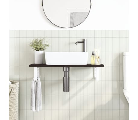 vidaXL Estante de lavabo de pared de acero y madera maciza de roble