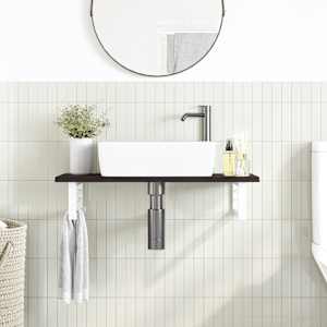 vidaXL Raft pentru lavoar montat pe perete, oțel și lemn masiv stejar