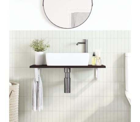 vidaXL Raft pentru lavoar montat pe perete, oțel și lemn masiv stejar