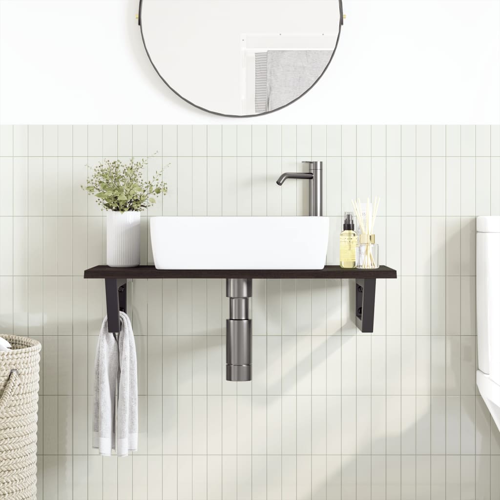 vidaXL Estante de lavabo de pared de acero y madera maciza de roble