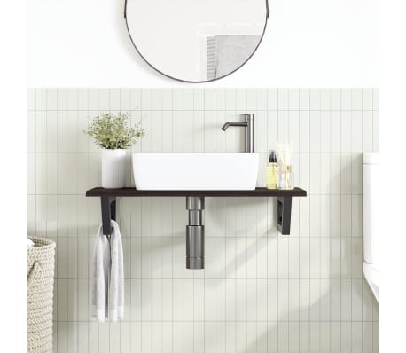 vidaXL Estante de lavabo de pared de acero y madera maciza de roble