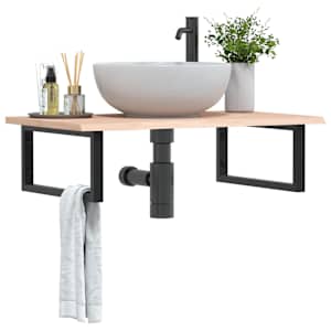 Stenska polica za umivalnik jeklo in trdna hrastovina