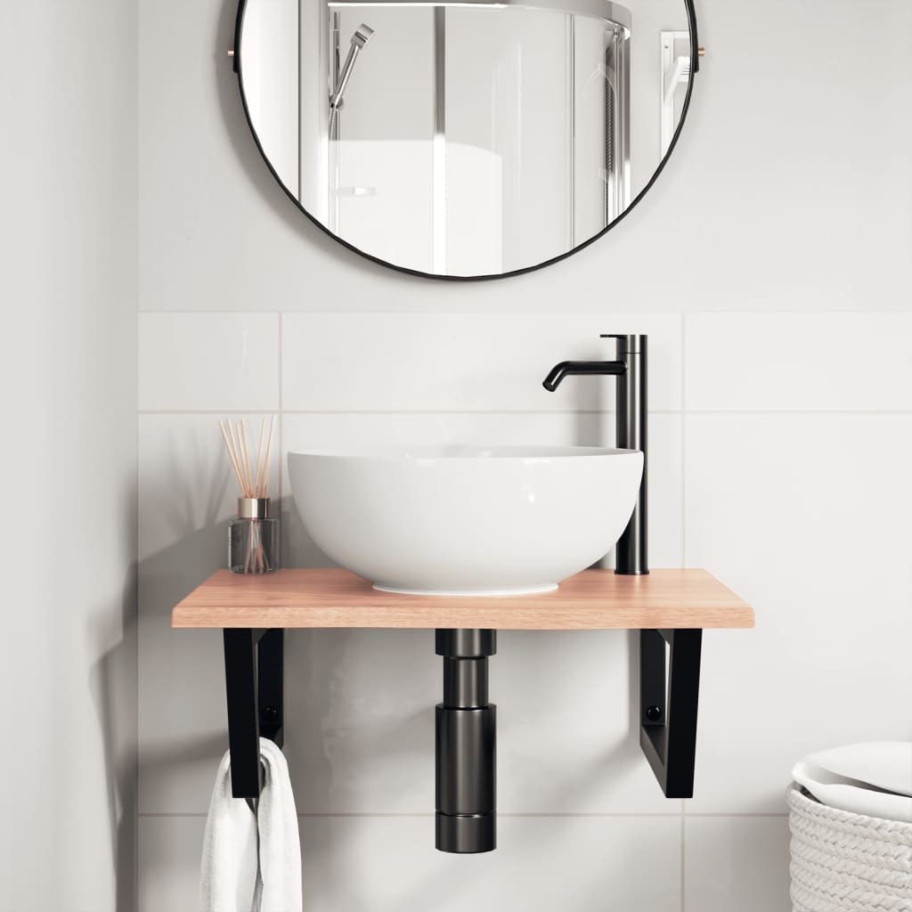 vidaXL Badkamer wandschap staal en massief eikenhout afbeelding