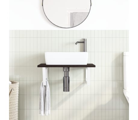 vidaXL Prateleira de parede p/ lavat&oacute;rio a&ccedil;o/madeira carvalho maci&ccedil;a