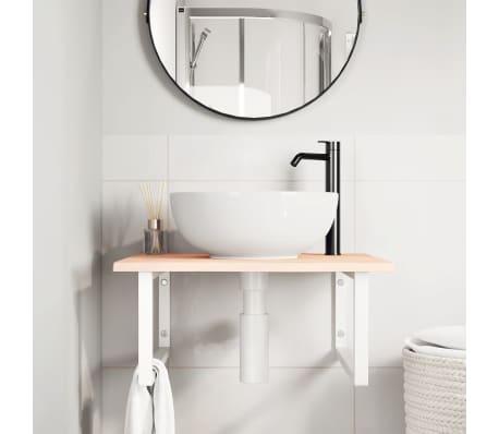 vidaXL Raft pentru lavoar montat pe perete, oțel și lemn masiv stejar